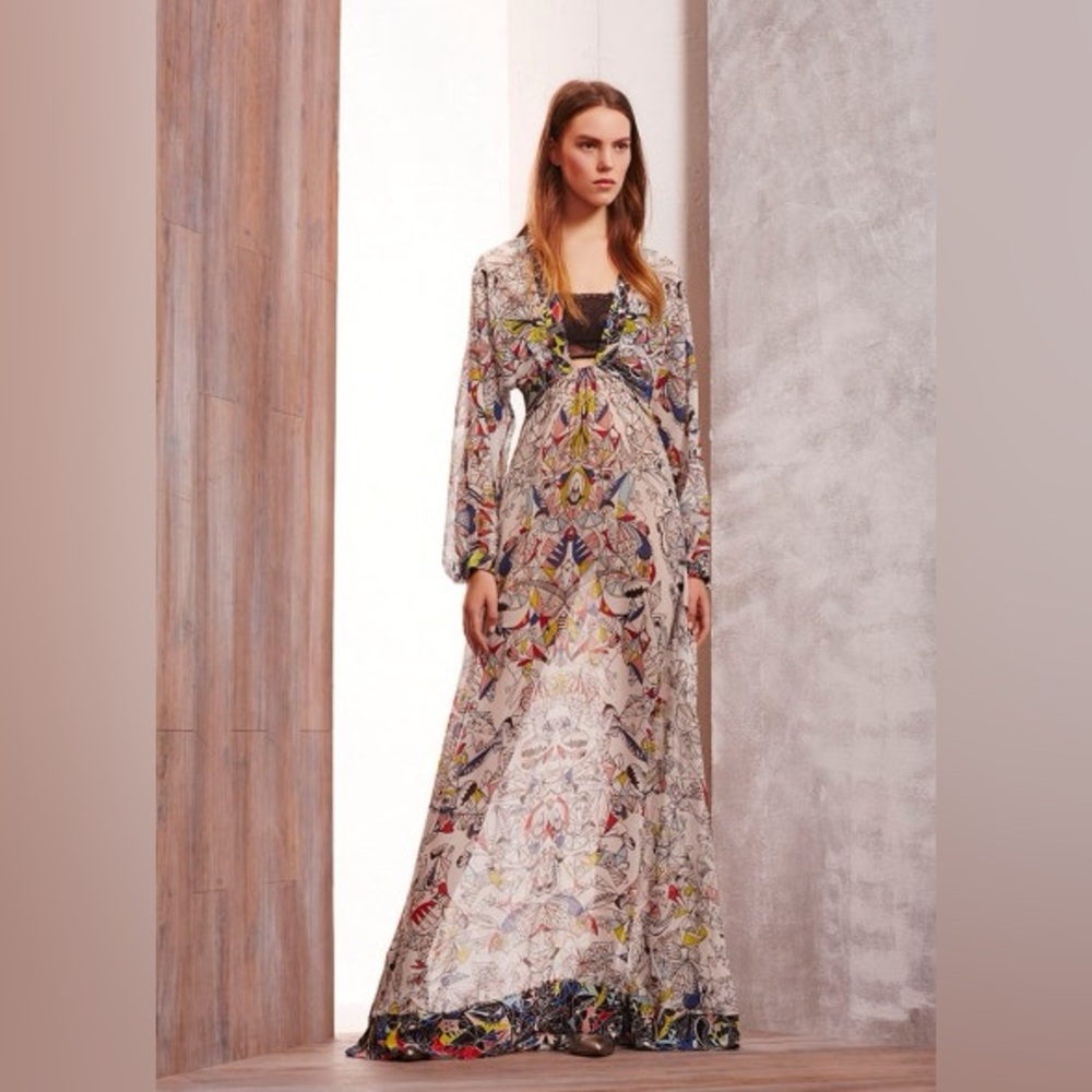 BCBGMaxAzria Multicolor Long Sleeve Maxi Runway Dress